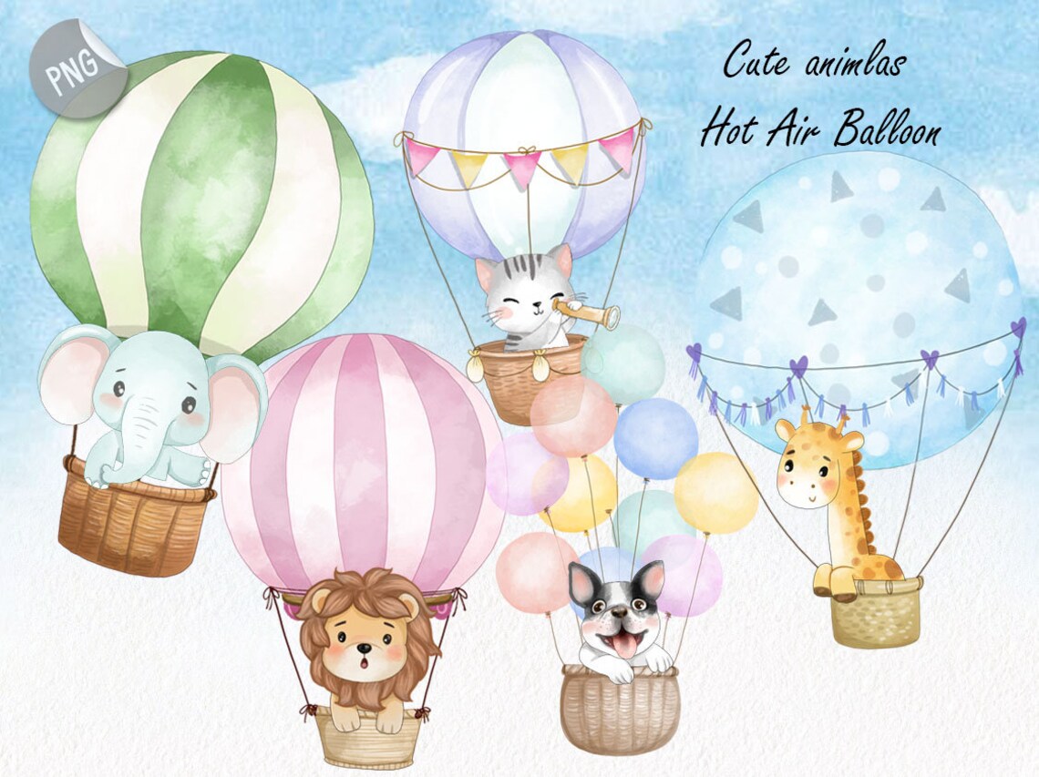 Hot Air Balloon , animals hot air balloon clipart instant download PNG file - 300 dpi