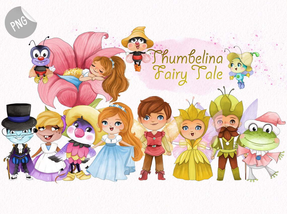 Cute Thumbelina Fairy Tale clipart instant download PNG file - 300 dpi