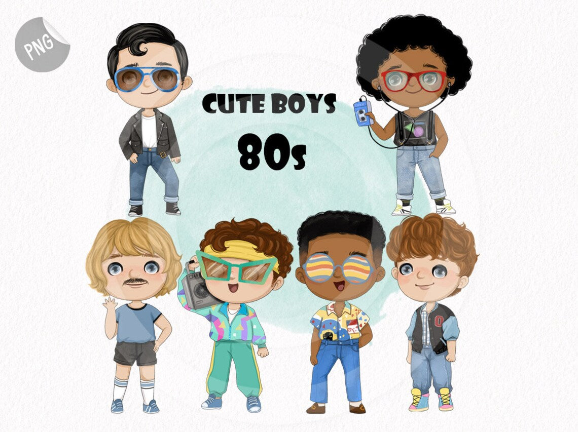 Cute boy 80s Retro clipart instant download PNG file - 300 dpi