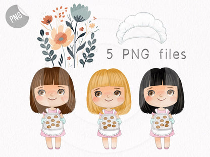 Cute Backer girls set, instant download PNG file - 300 dpi