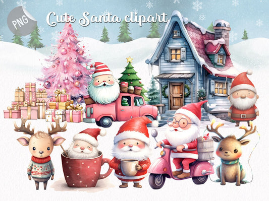 Cute Santa clipart,Christmas clipart, instant download PNG file - 300 dpi