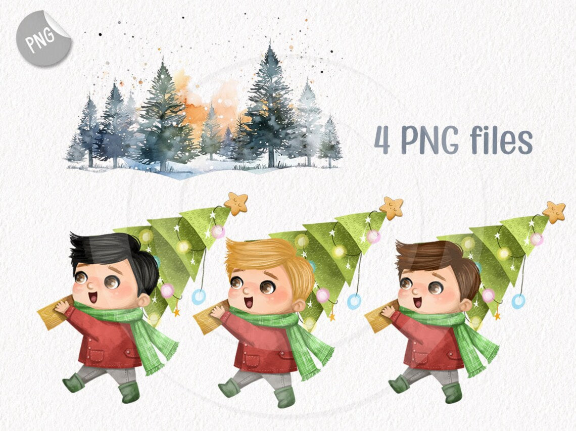 Christmas boy clipart instant download PNG file - 300 dpi