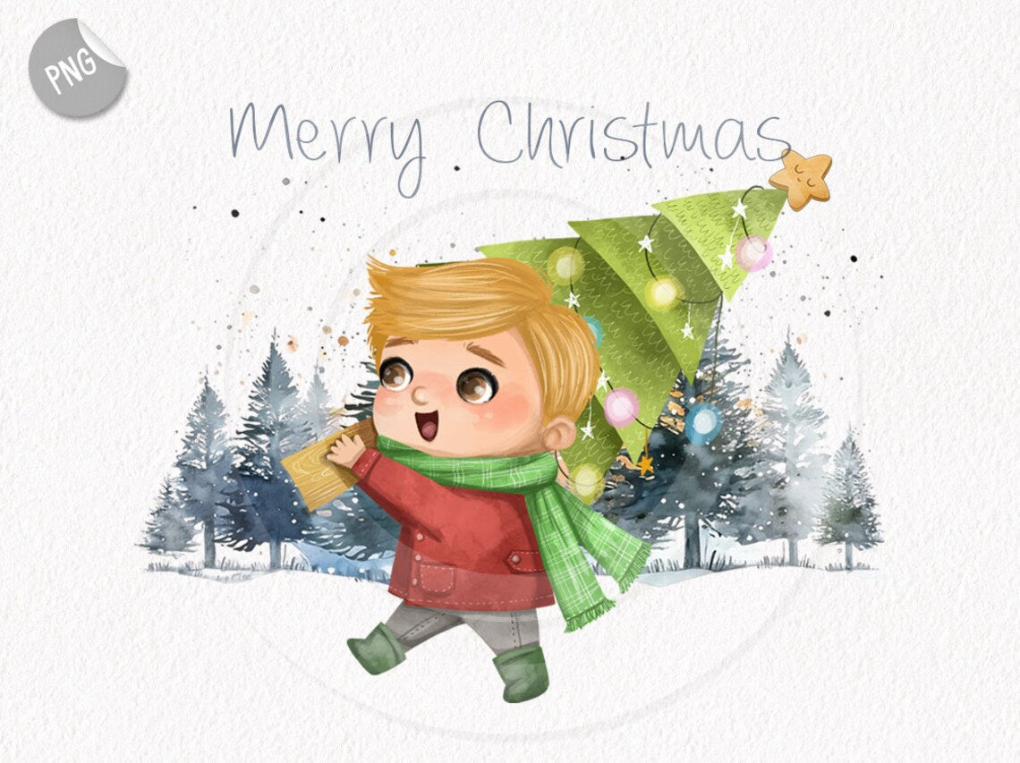 Christmas boy clipart instant download PNG file - 300 dpi