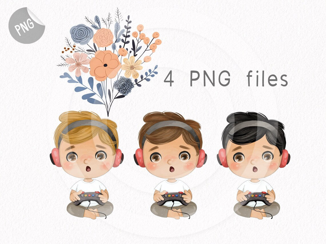 Cute Gamer boys set, instant download PNG file - 300 dpi