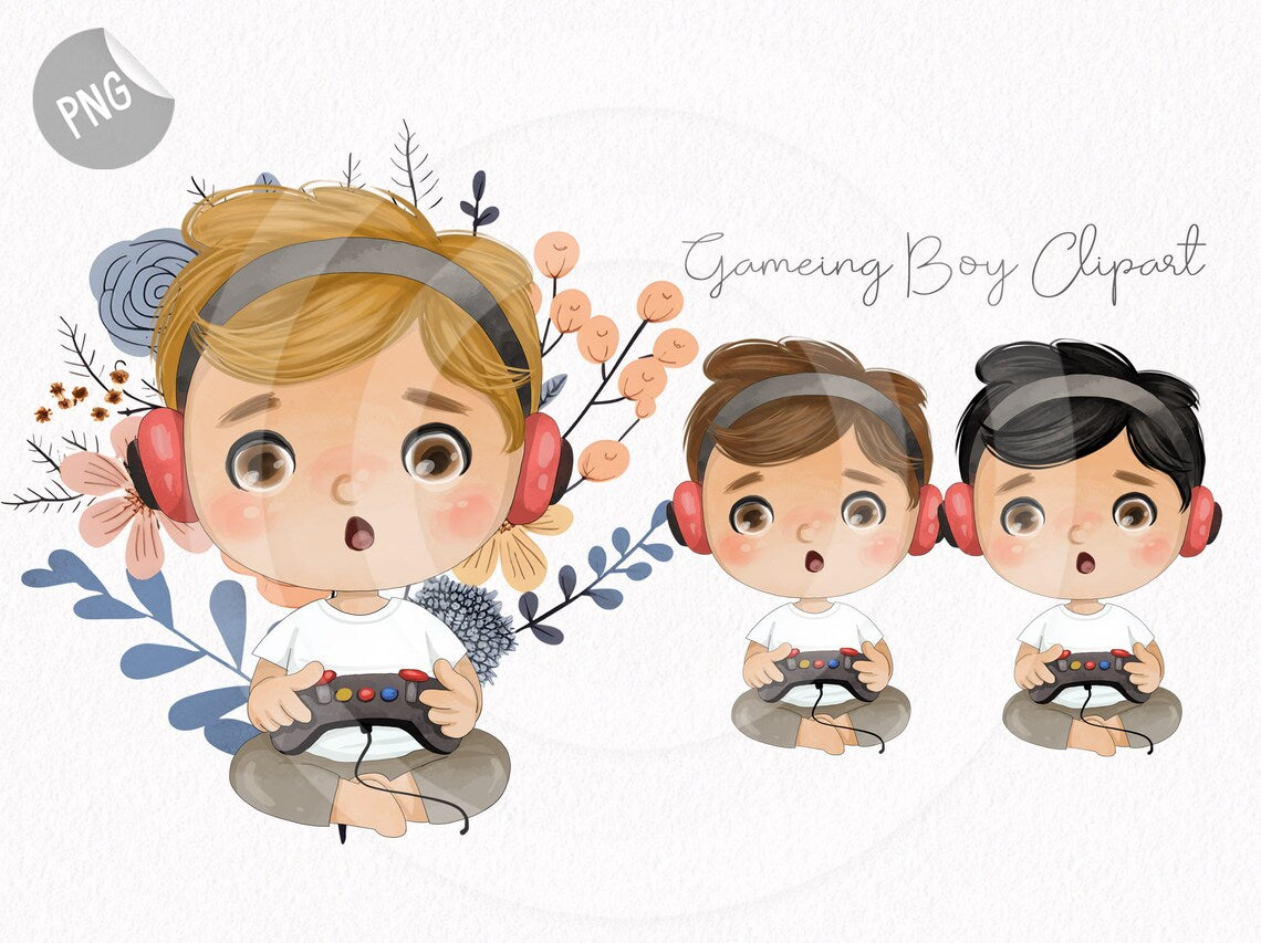 Cute Gamer boys set, instant download PNG file - 300 dpi