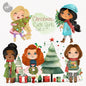 Christmas cute girls clipart set2 instant download PNG file - 300 dpi