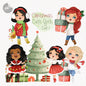 Christmas cute girls clipart set1 instant download PNG file - 300 dpi