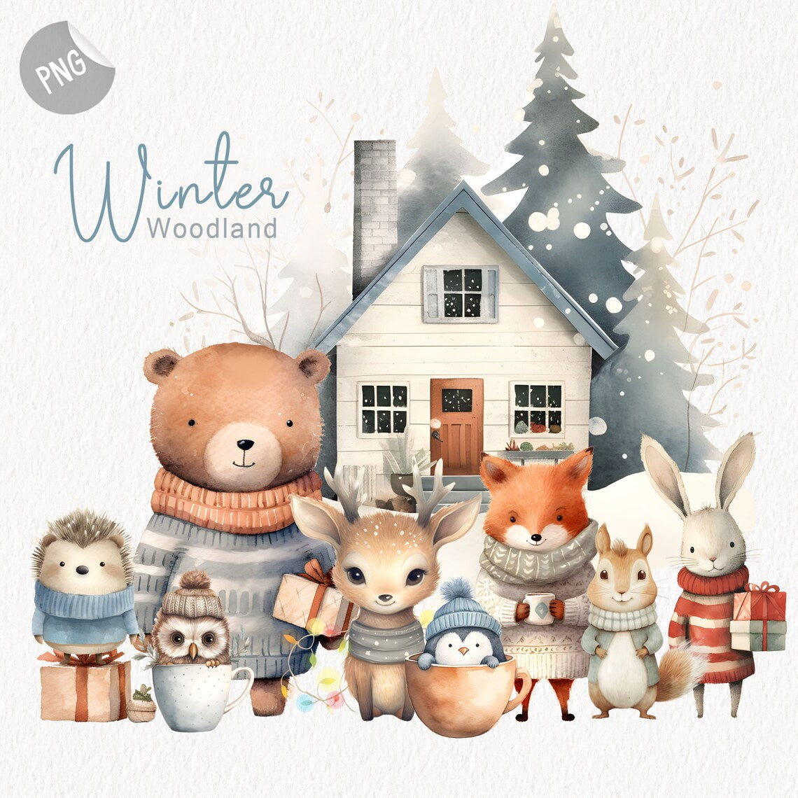 Woodland Christmas Woodland clipart instant download PNG file - 300 dpi