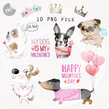 Cute Valentines dogs clipart instant download PNG file