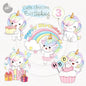 Cute Unicorn Birthday clipart instant download PNG file - 300 dpi