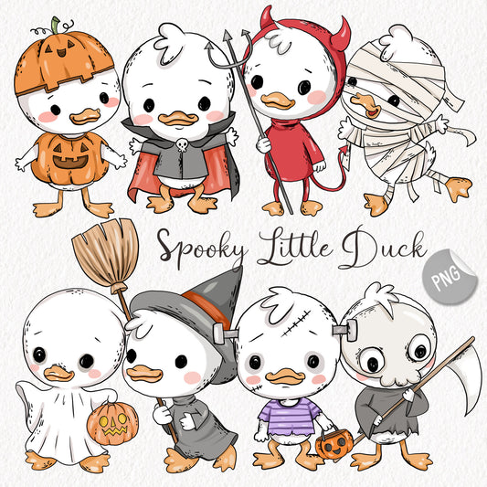 Spooky Little Duck Clipart , Halloween Clipart, PNG file - 300 dpi