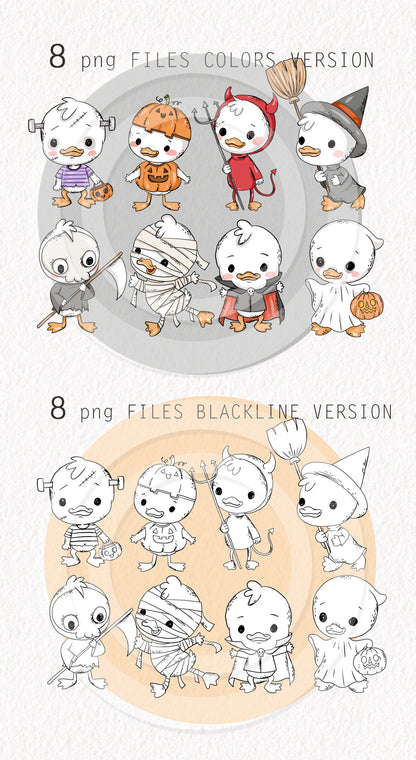 Spooky Little Duck Clipart , Halloween Clipart, PNG file - 300 dpi