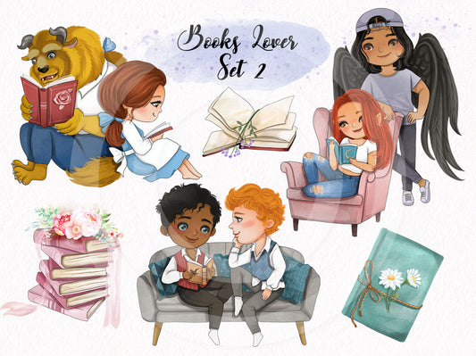 Book lover set2 clipart instant download PNG file - 300 dpi