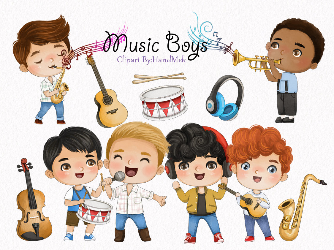 Music boys , music Instruments clipart instant download PNG file - 300 dpi