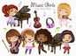 Music girls , music Instruments clipart instant download PNG file - 300 dpi