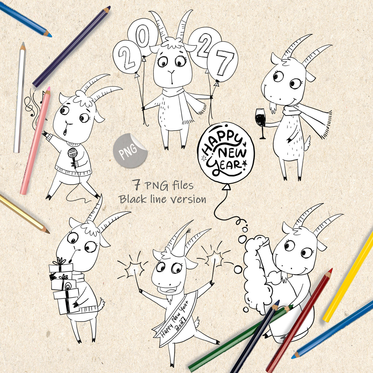 Happy New Year clipart PNG files.