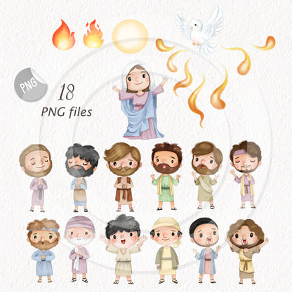 Day of Pentecost Clip Art Bundles set , Religion, Bible stories Clipart PNG files