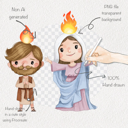 Day of Pentecost Clip Art Bundles set , Religion, Bible stories Clipart PNG files