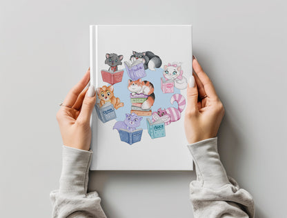 Cute Cat reading book clipart , Hand drawn clipart, PNG file - 300 dpi