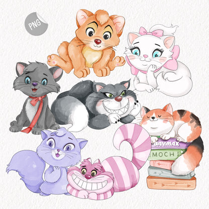 Cute Cat reading book clipart , Hand drawn clipart, PNG file - 300 dpi