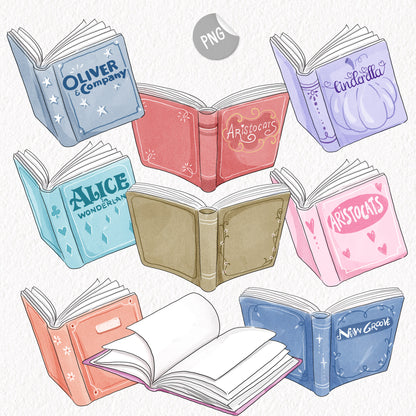 Cute Cat reading book clipart , Hand drawn clipart, PNG file - 300 dpi