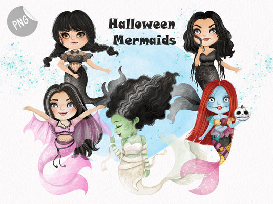 Cute Mermaid Halloween clipart instand download PNG file - 300 dpi