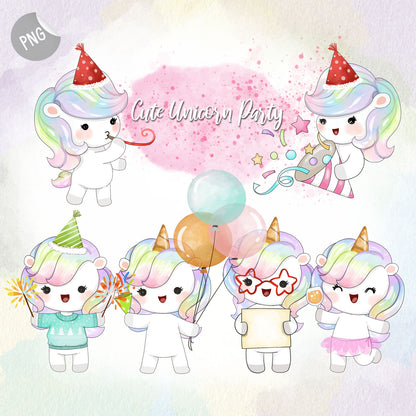 Cute Unicorn Party , New year clipart instant download PNG file - 300 dpi