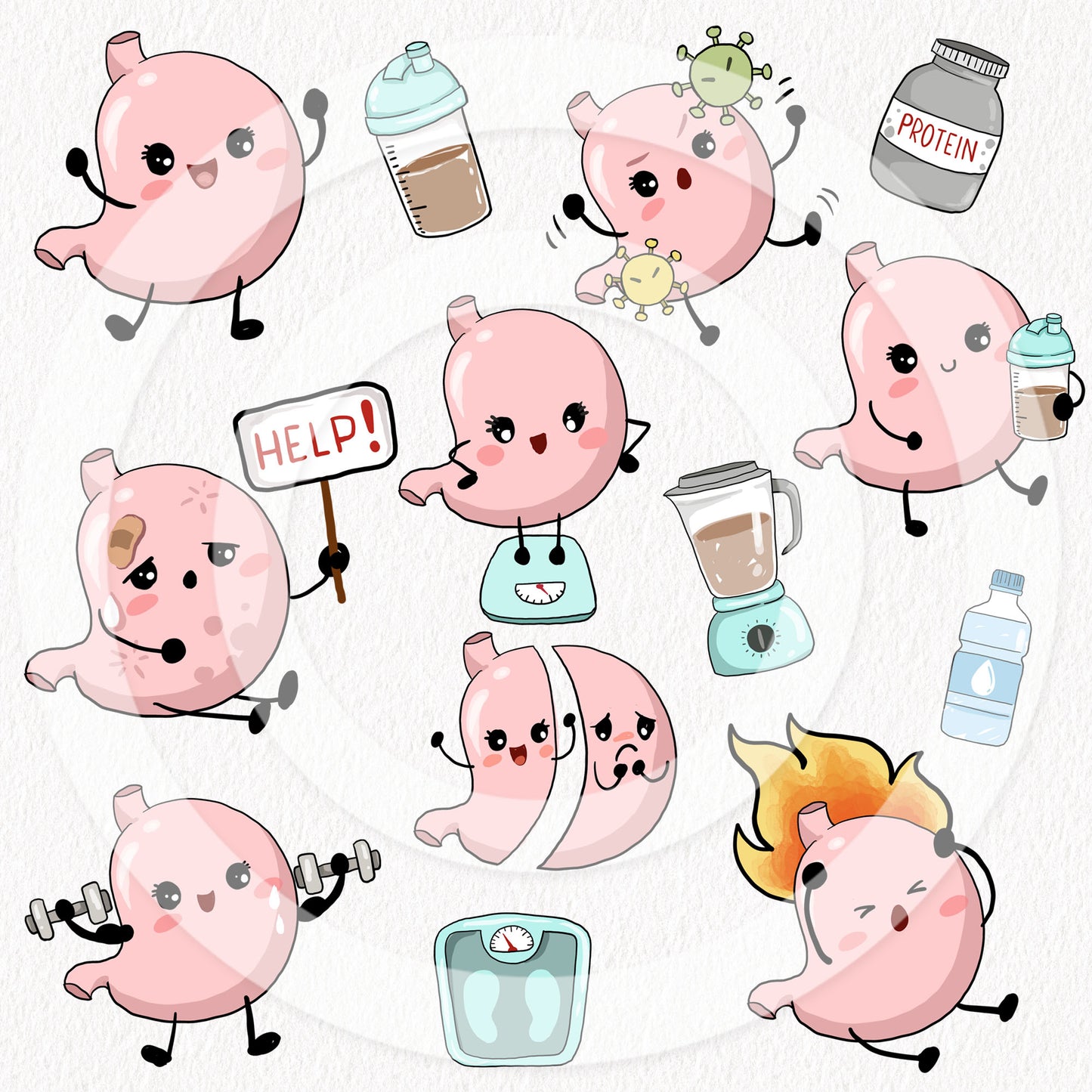 Weight Loss clipart , Gastric kawaii clipart instant download PNG file - 300 dpi