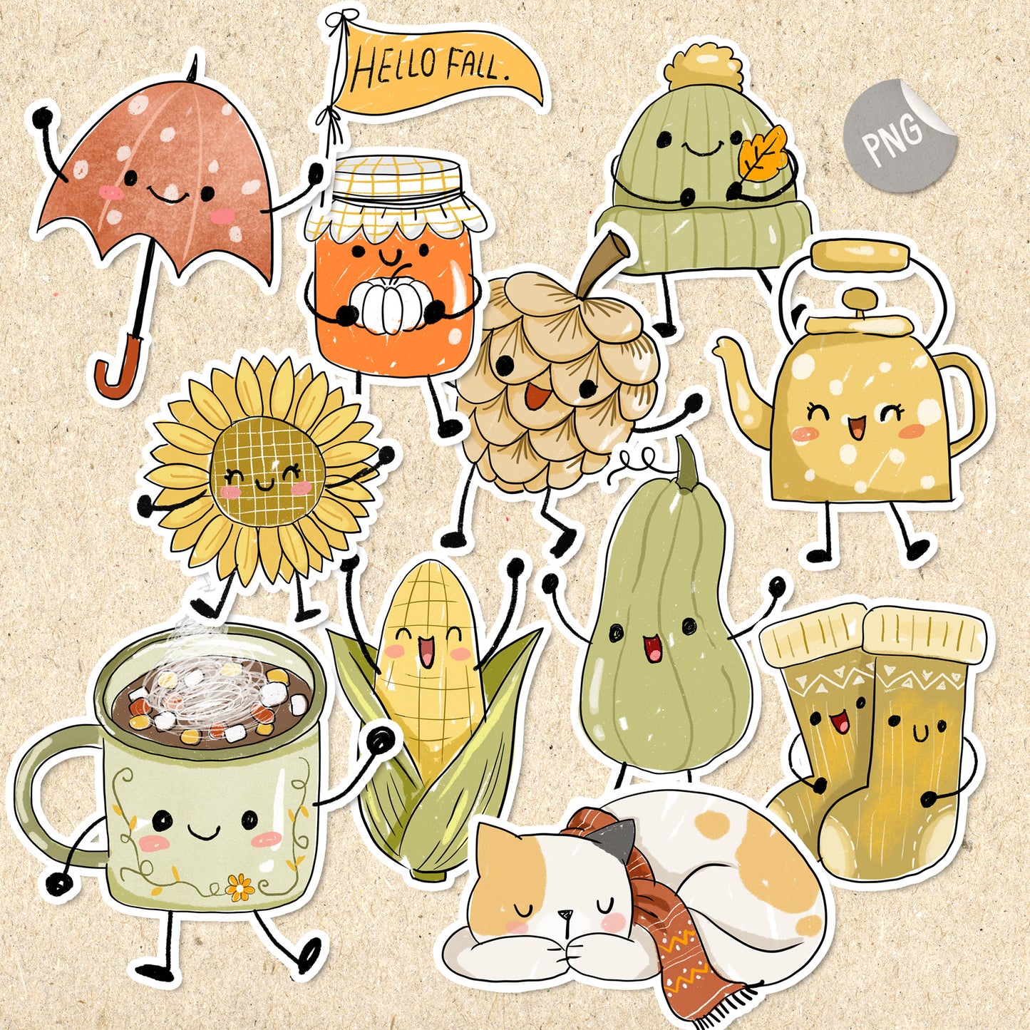 Happy Fall season clipart, instant download PNG file - 300 dpi