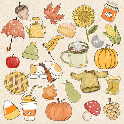 Happy Fall season clipart, instant download PNG file - 300 dpi