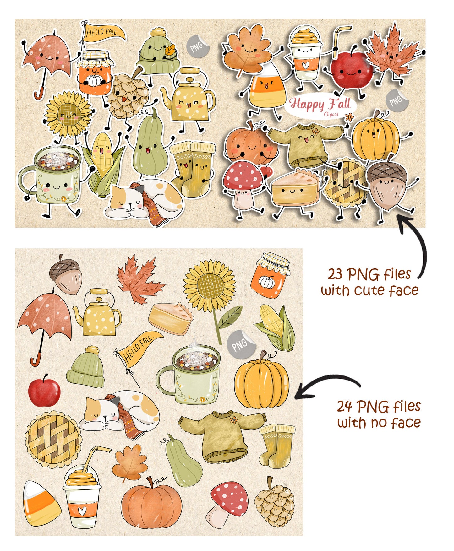 Happy Fall season clipart, instant download PNG file - 300 dpi