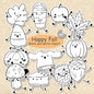 Happy Fall digital stamp Clipart, blackline art instant download PNG file - 300 dpi