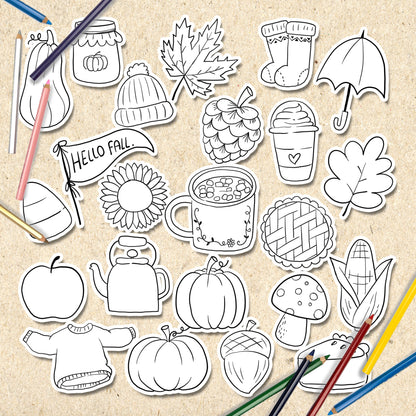 Happy Fall digital stamp Clipart, blackline art instant download PNG file - 300 dpi