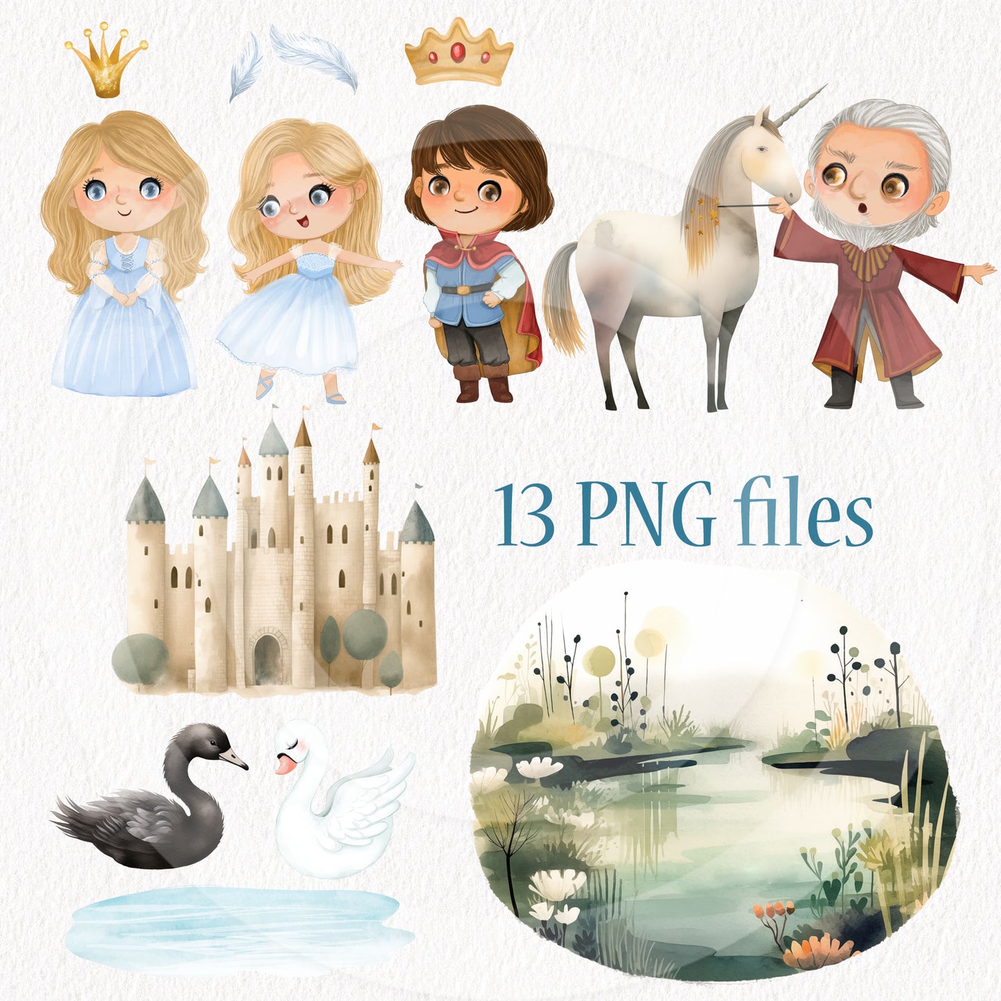 Swan lake clipart, instant download PNG file - 300 dpi