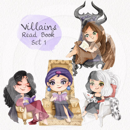 Villains Read book ClipArt set 1 clipart, instant download PNG file - 300 dpi