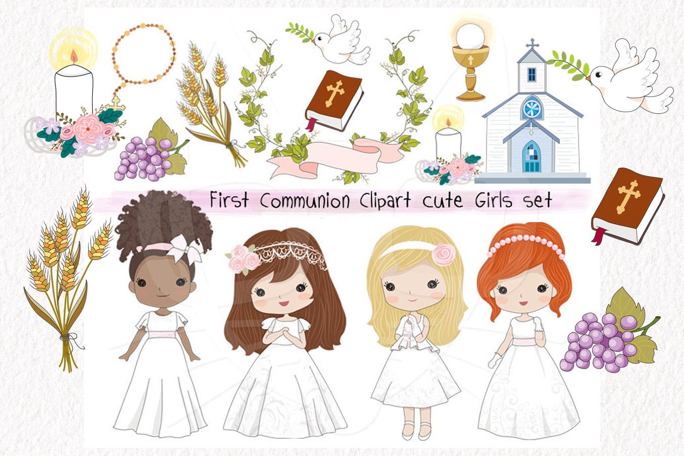 Communion girls clipart instant download PNG file - 300 dpi