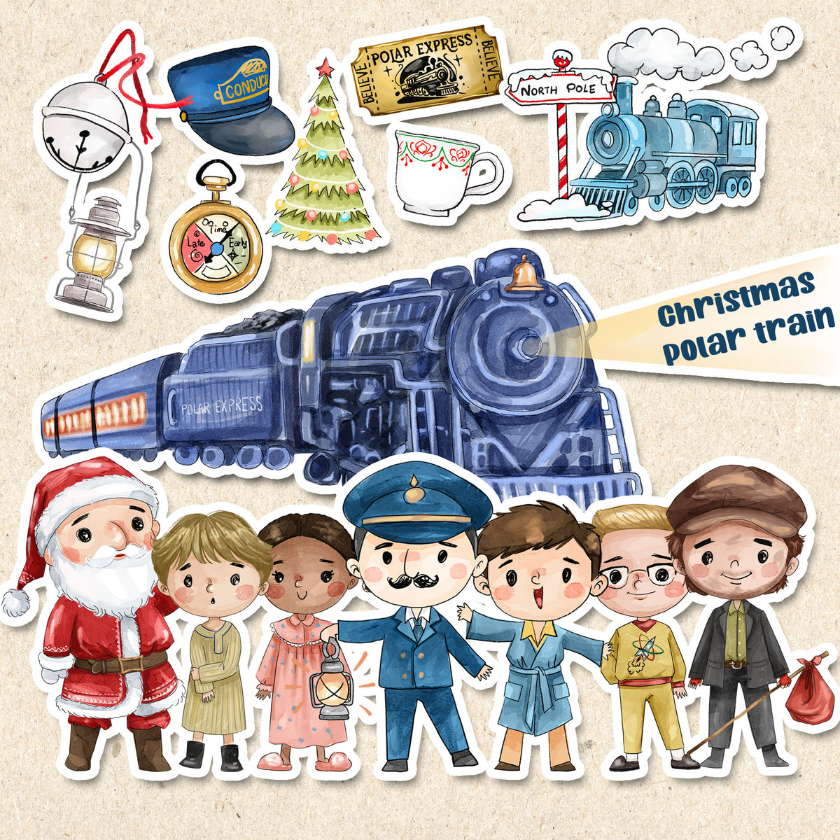 Christmas Polar trian Animals Characters clipart PNG files.