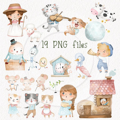 Mother Goose Nursery Rhymes  ClipArt set  instant download PNG file - 300 dpi