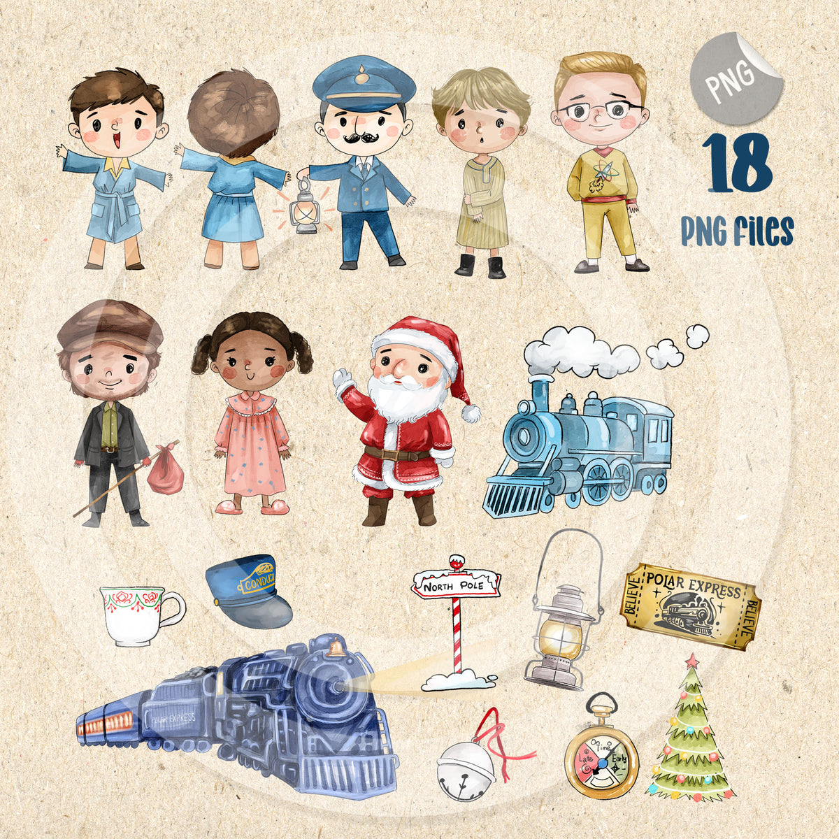 Christmas Polar trian Animals Characters clipart PNG files.