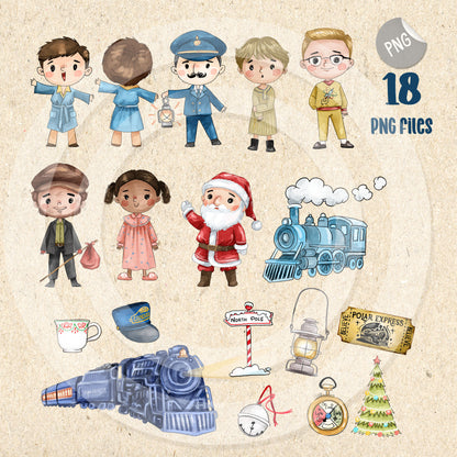 Christmas Polar trian Animals Characters clipart PNG files.