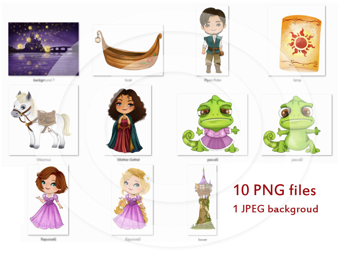 Long Hair Princess inspiration ClipArt instant download PNG file - 300 dpi