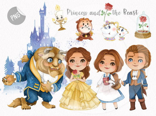 Princess and the beast clipart instant download PNG file - 300 dpi