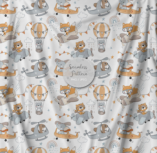 Animals airplane Seamless Pattern, instant download PNG file - 300 dpi