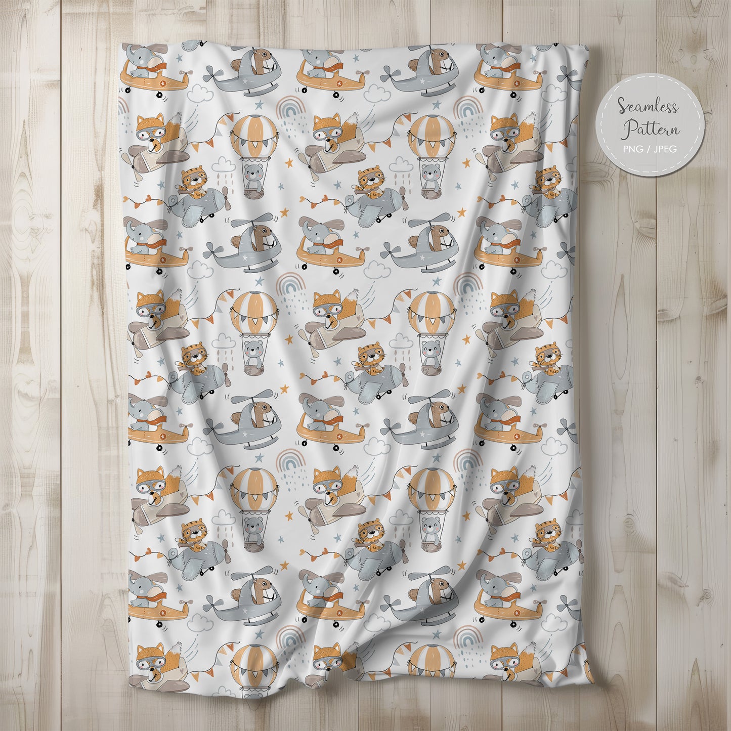 Animals airplane Seamless Pattern, instant download PNG file - 300 dpi