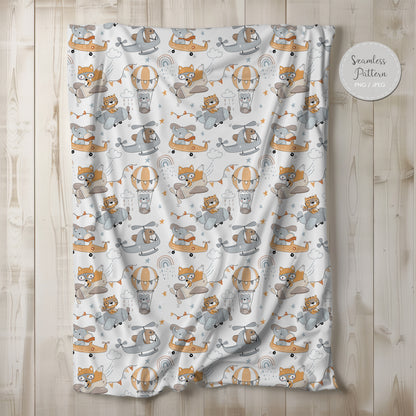Animals airplane Seamless Pattern, instant download PNG file - 300 dpi