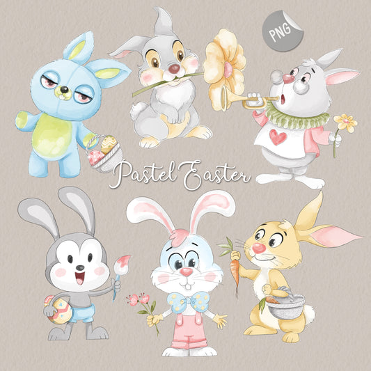Bunnies Easter Pastel clipart instant download PNG file - 300 dpi