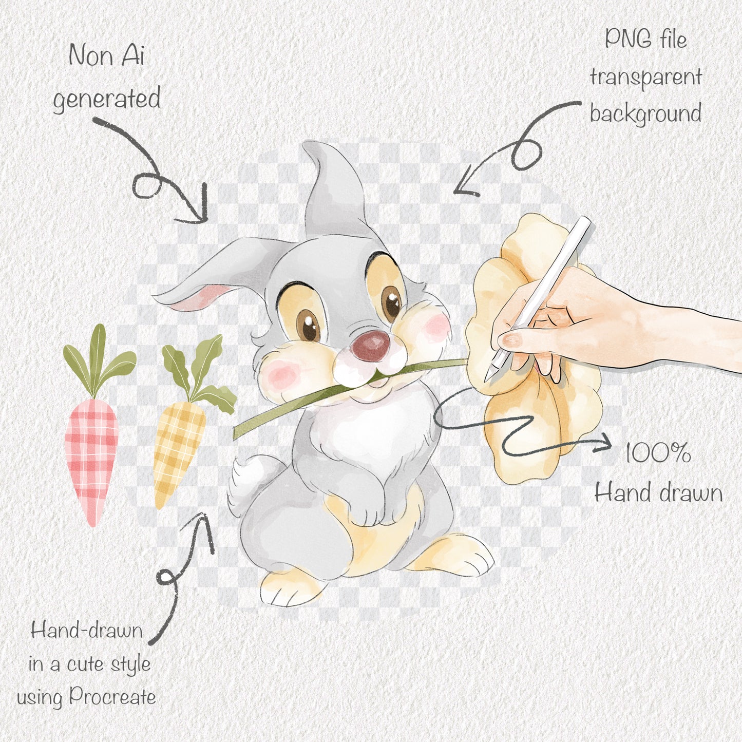 Bunnies Easter Pastel clipart instant download PNG file - 300 dpi