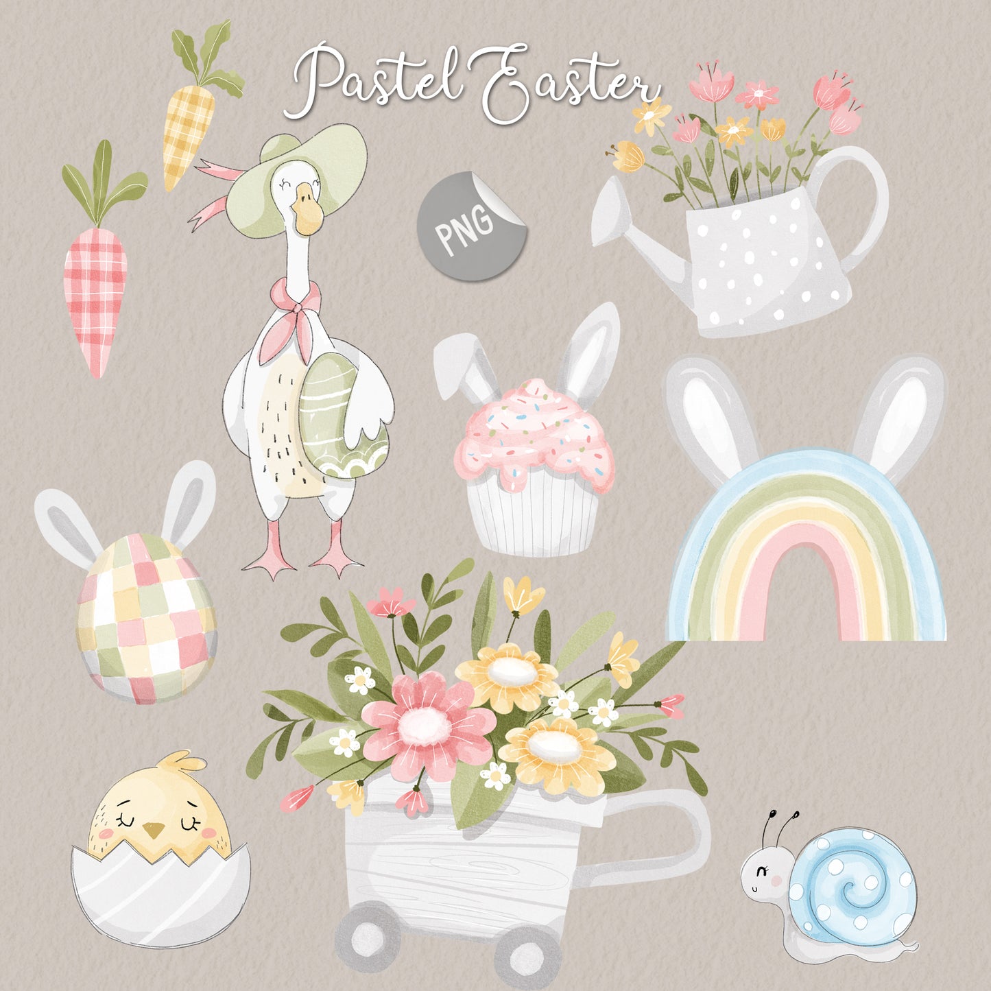 Bunnies Easter Pastel clipart instant download PNG file - 300 dpi
