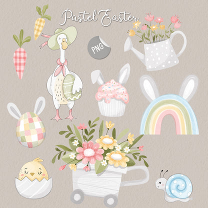 Bunnies Easter Pastel clipart instant download PNG file - 300 dpi