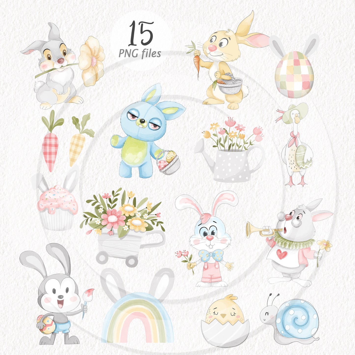 Bunnies Easter Pastel clipart instant download PNG file - 300 dpi